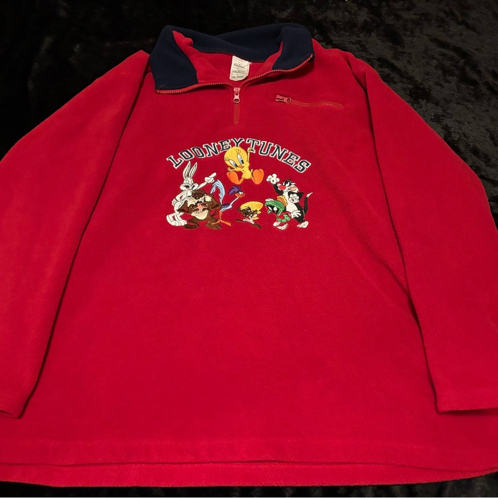 Mens 2XL Vintage Warner Bros Looney Tunes 1/4 Zip Fleece Sweatshirt